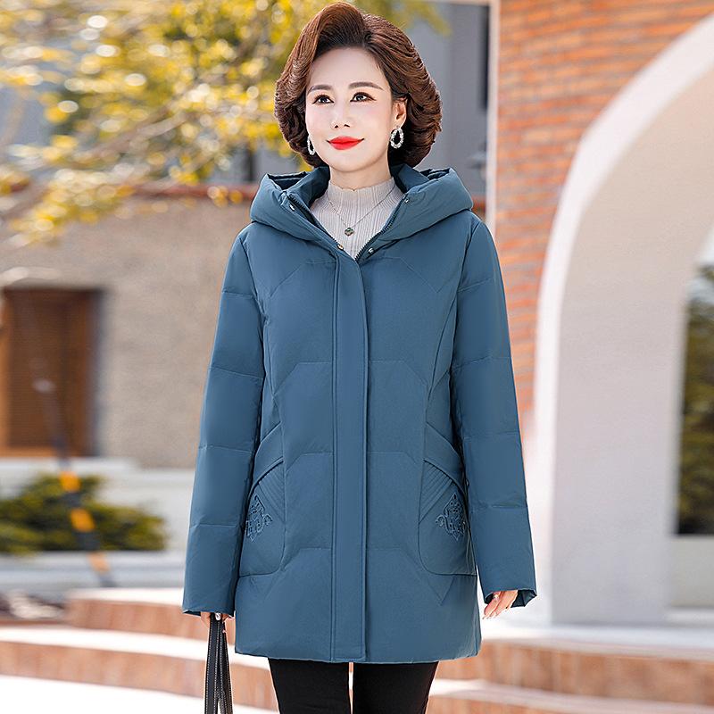 Brand Fashion Mother Down Jacket Women's Medium and Long Winter Clothing Middle-aged and Elderly Thickened Warm Foreign Style Women's Coat