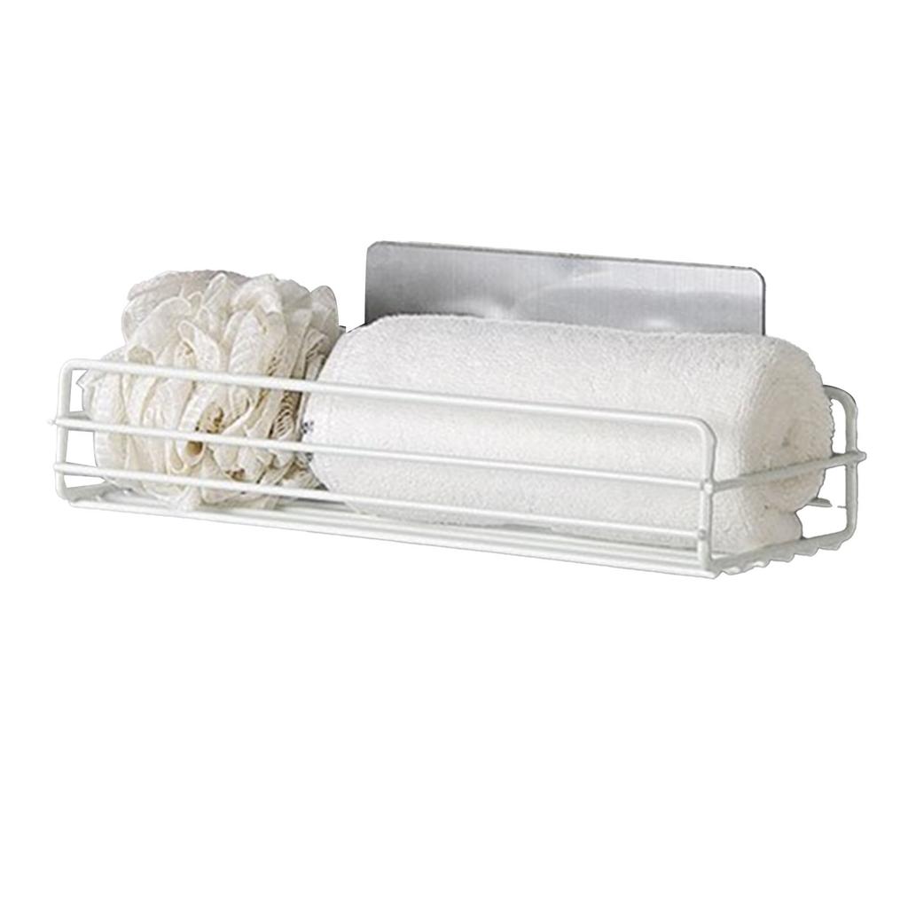 Simple Shower Shelf Wall Mounted Punch Free Toilet Hanging Basket Washstand Iron Shelf for Bathroom White