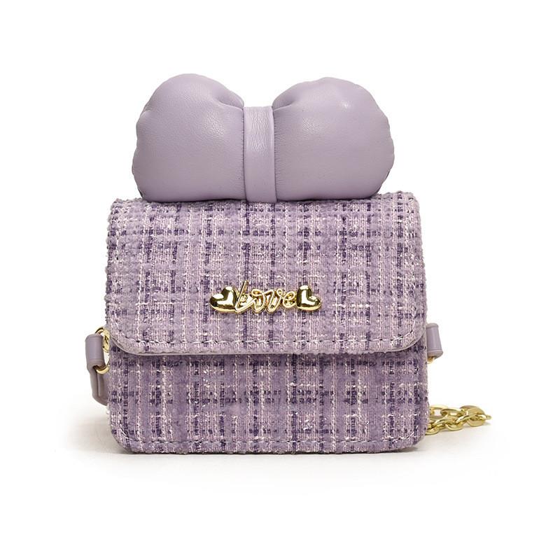 Sweet Adorable Bow Childrens Handbag Stylish Plaid Design Soft Pu Material For Everyday Use