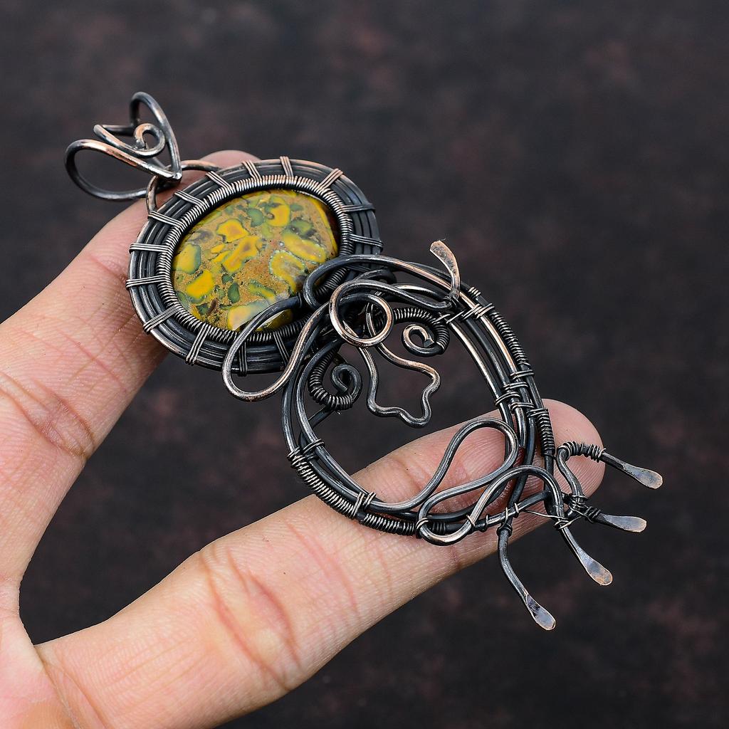 Fruit Jasper Pendant Copper Wire Wrapped Pendant Fruit Jasper Jewelry Gemstone Pendant Handmade Elegant Pendant Copper Jewelry Wedding Gift