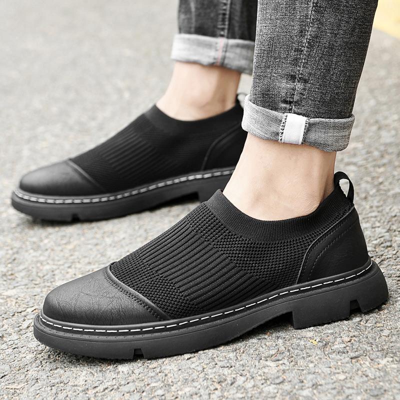 Fashion Fashion Thick Bottom Leather Loafers Shoe Brand Handmade Men Quality Woven Mesh Shoes Breathable Social Masculino Business Shoes