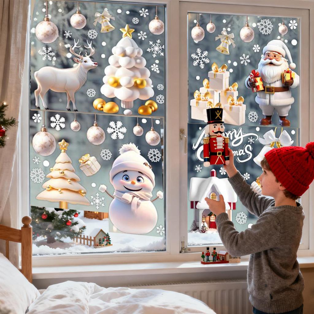 Christmas Decals Santa Claus Waterproof Home Decor Cartoon Window Stickers Christmas Clings for Party Holiday Winter Glass Wall