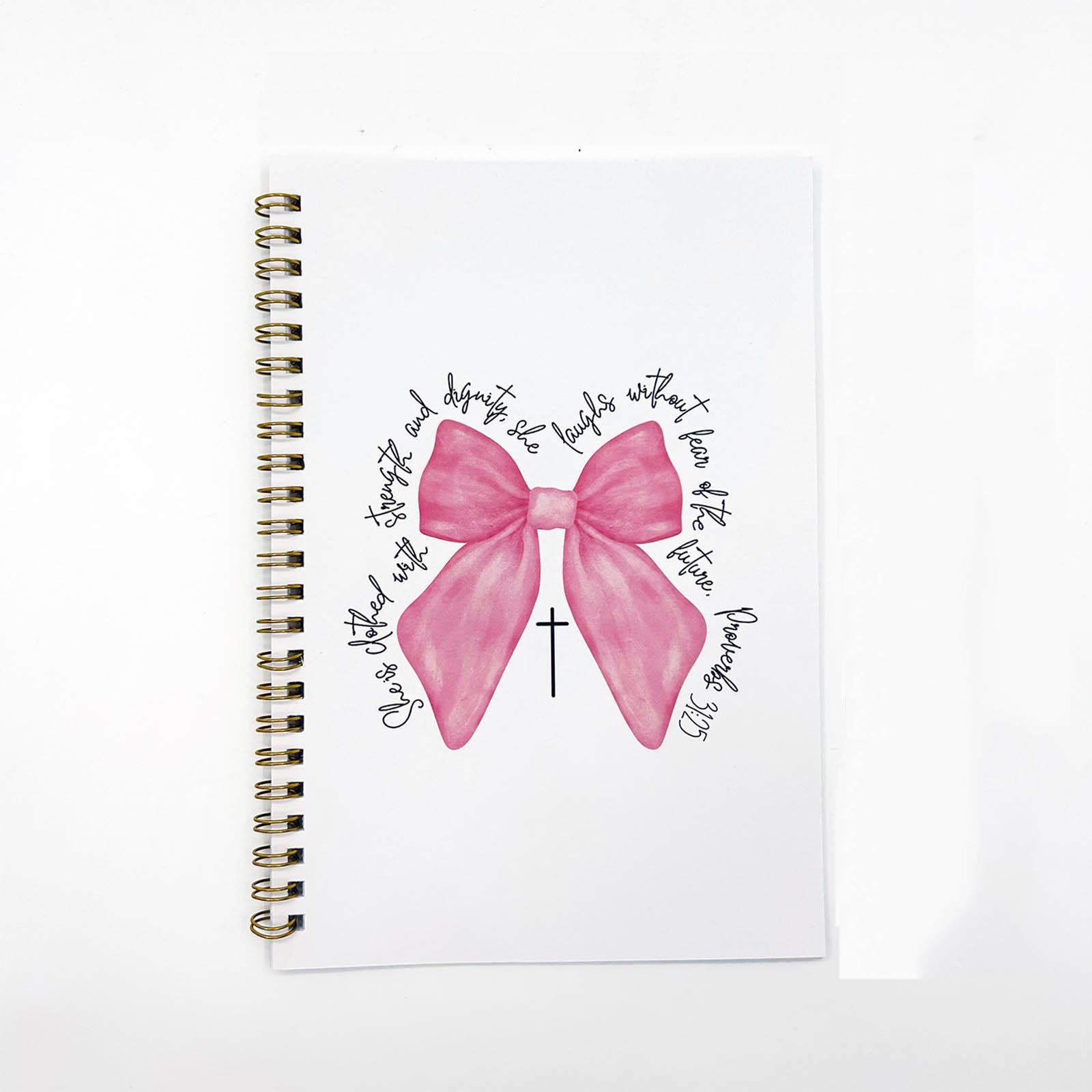 

Strength And Notebook Journal, Bow Notebook Journal, Gift For Women, Bible Journal, Preppy Gift, Spiral Notebook One Size