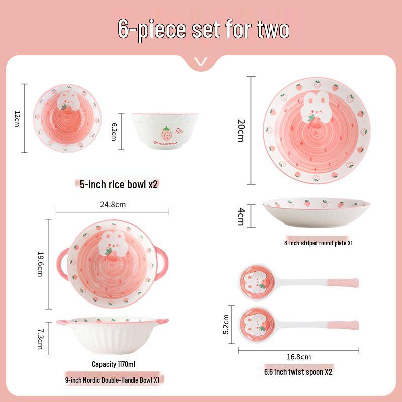 Cute Cartoon Ceramic Dinnerware Set: Bowls, Plates, and Chopsticks for Single Person