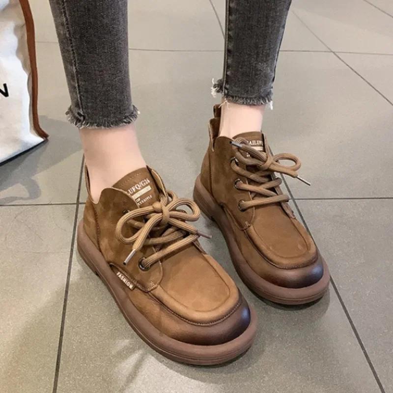 Women Boots Retro Lace Up Ankle Boots  Autumn New Round Toe Women Shoes Versatile Soft Sole Comfort Causal Shoes Botas Mujer