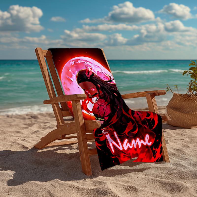 Custom Name Ultra-Soft Beach Towel with Demon Slayer Theme,Ideal for Pool - Camping, Diving - Perfect Travel Essential, Vibrant Beach Towel.