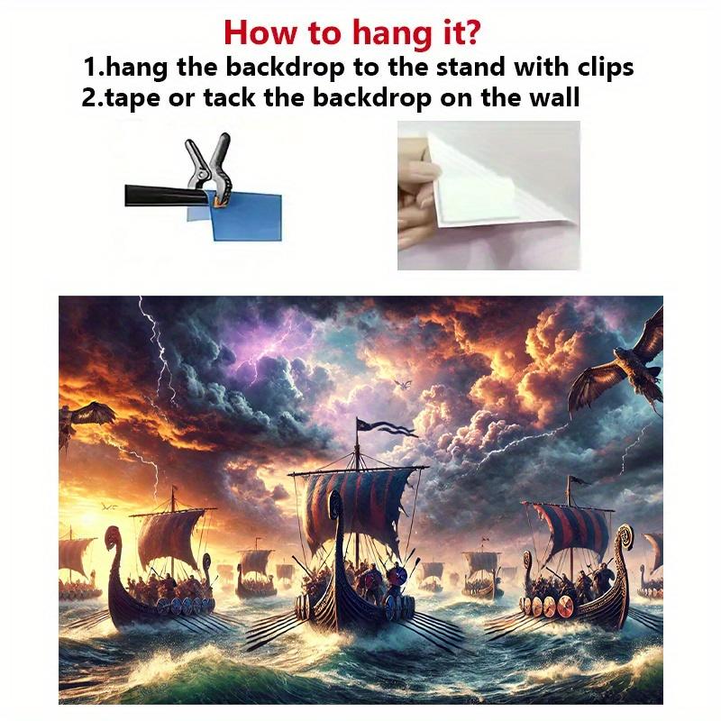 Viking Ship Tapestry, Warriors Sailing In Stormy Sea with Lightning, Epic Norse Battle Scene Wall Art for Home Dorm Decor