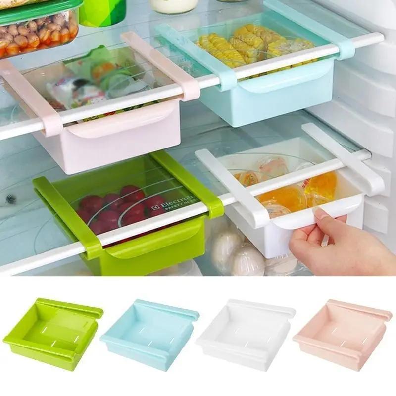 2025 New Kitchen Fruit Food Eggs Storage Boxs Plastic Clear Fridge Slide Under Shelf DrawerBox Rack Holder Refrigerator Drawers