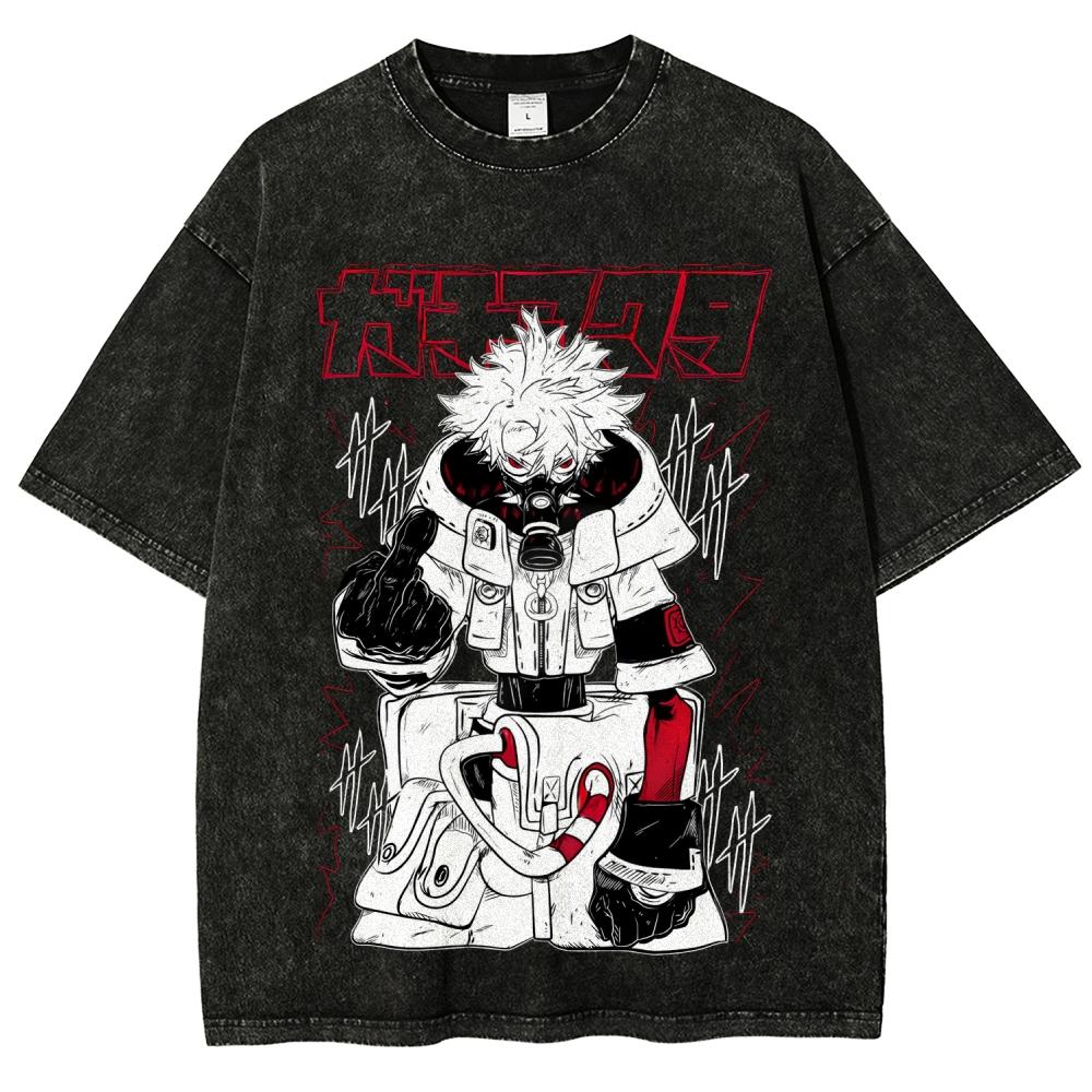 Gachiakuta Enjin Print Washed Oversized T-shirt Men Women Japanese Anime Manga Graphic Crew Neck Tee Shirt  Short Sleeve Female Male Clothing 