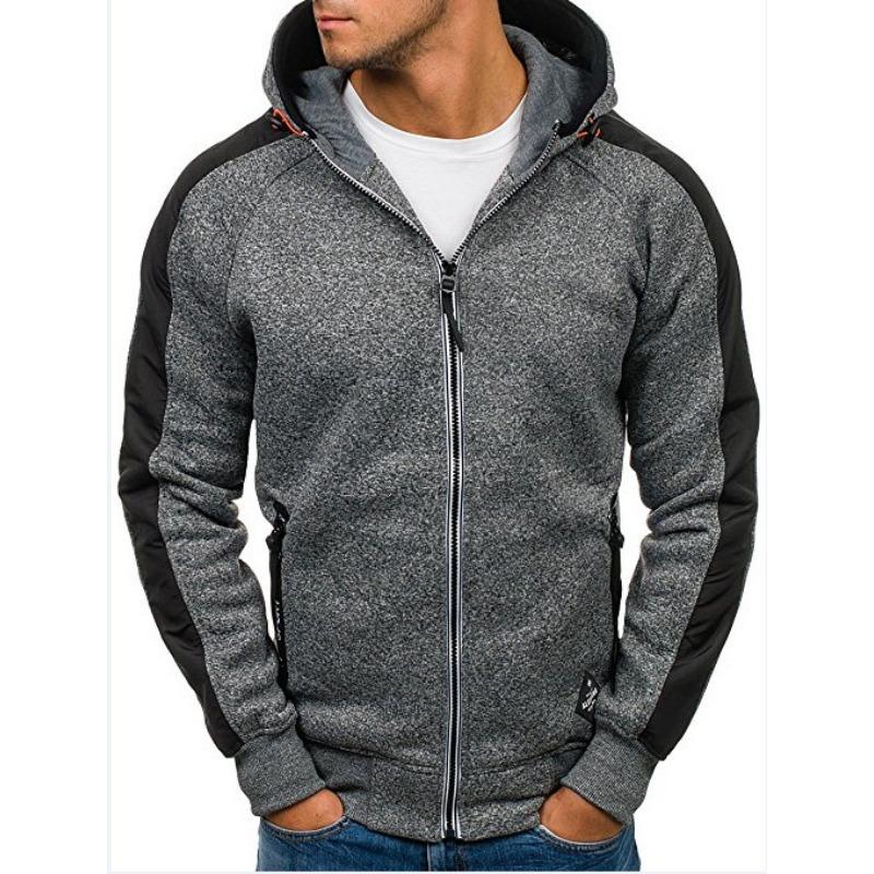 Men's Hooded Jacket Solid Zipper Sports Pocket Casual Grey Sweatshirt Cardigan Coats Autumn Winter