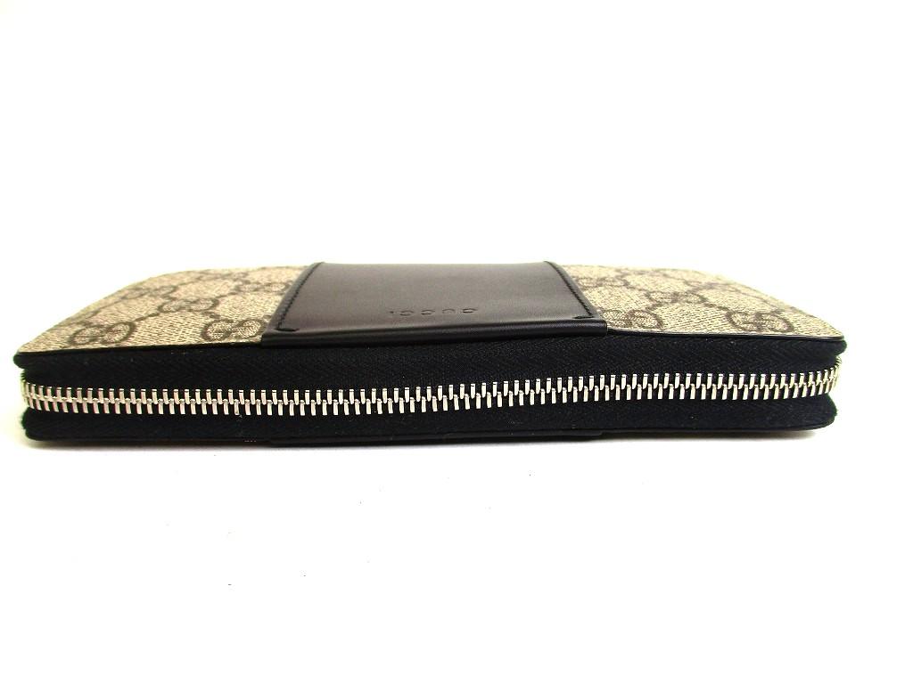 Authentic GUCCI Beige GG Coating Canvas Black Leather Round Zip Long Wallet #b097  Open Box