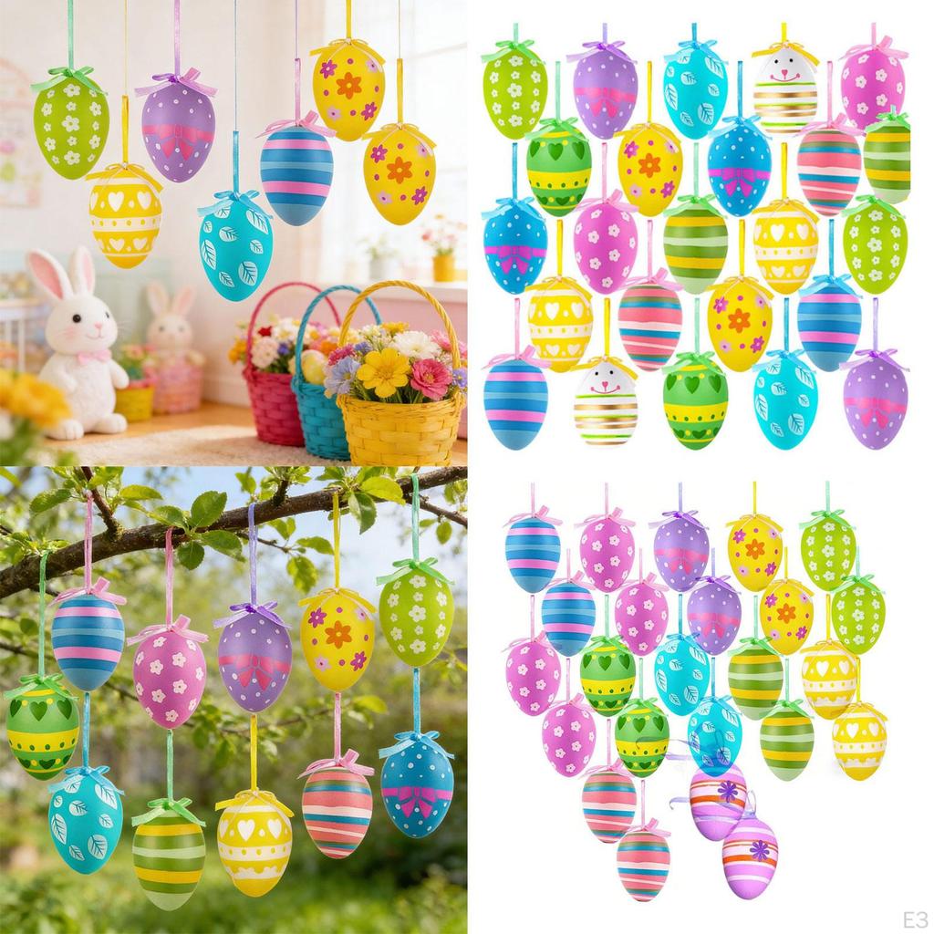24 Pieces Easter Decoration Eggs 6x4cm Tree Basket Ornaments for Window Party Home