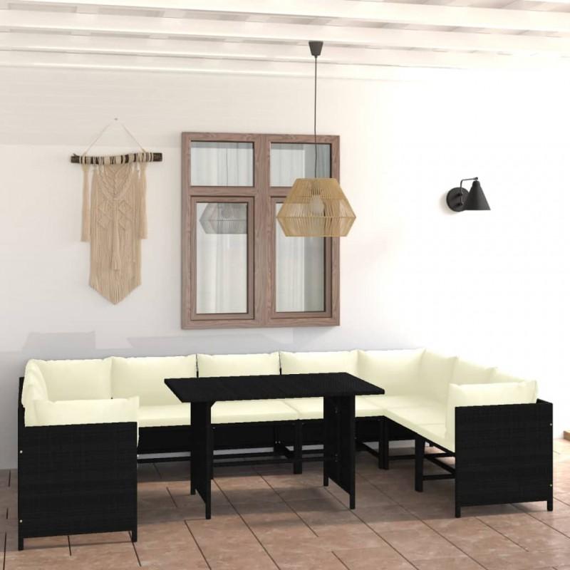 Día y Noche - Día y Noche Set de muebles de jardín 10 pzas cojines ratán sintético negro