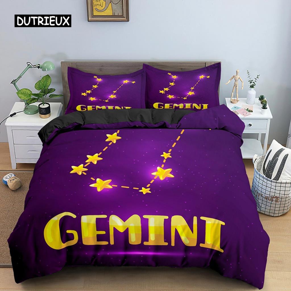 Constellation King Queen Duvet Cover Astrological Bedding Set for Kids Teens Adults Psychedelic Tarot Astrology Soft Quilt Cover