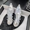 Fashion women's shoes summer PVC transparent women's high heels rhinestone flat pointed toe comfortable bride wedding shoes