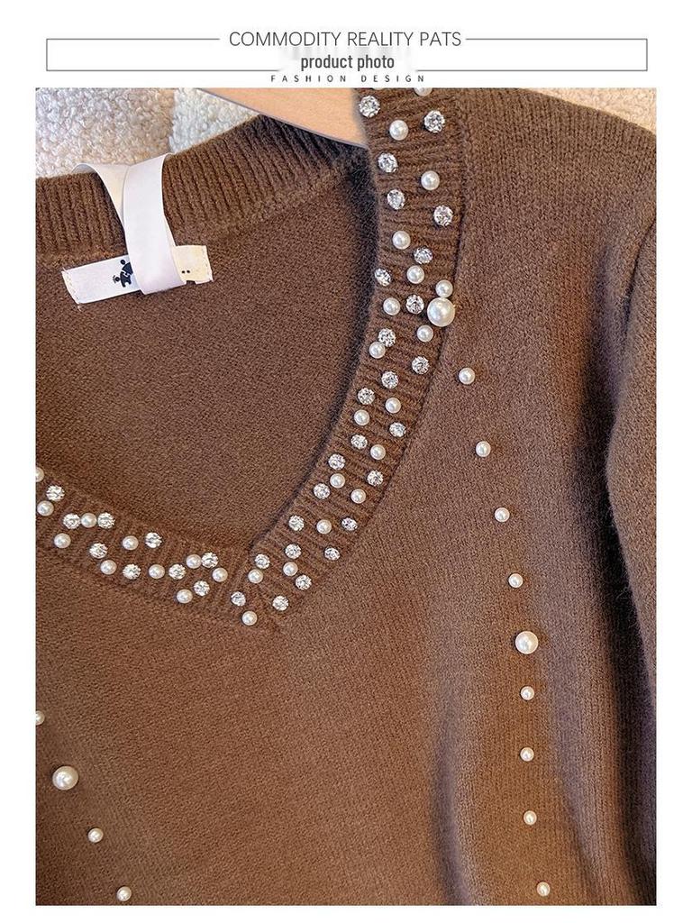 Elegant Plus Size Beaded Knit Sweater for Women - Winter Fashion for Curvy Figures