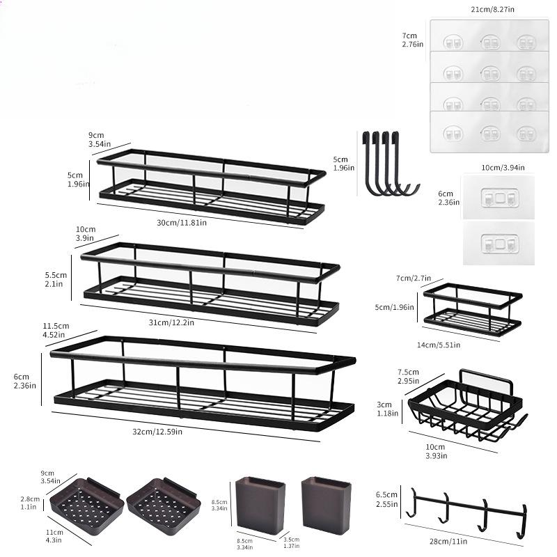 No-hole Bathroom Shelves Household Bathroom Kitchen Supplies Iron Wall Hanging Storage Hanging Shelves