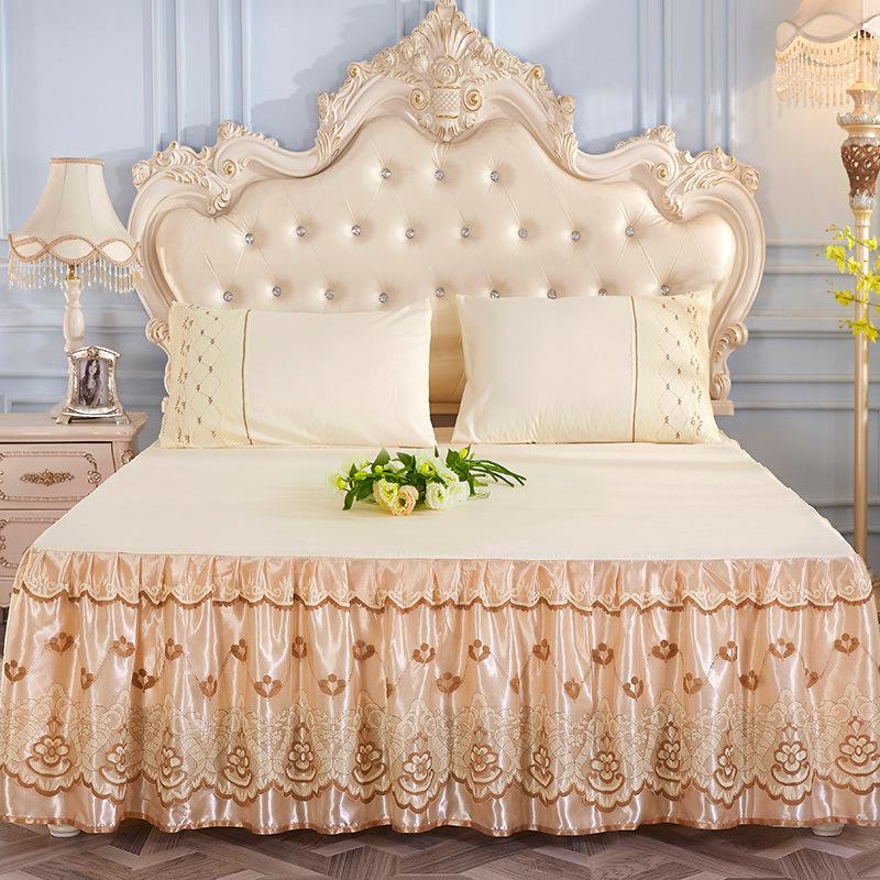 Jupe de lit en dentelle de Style luxueux, antidérapante, douce et confortable, Double couche, jupe et taies d'oreiller, 1 pièce, 16 styles 150*200cm 3pcs