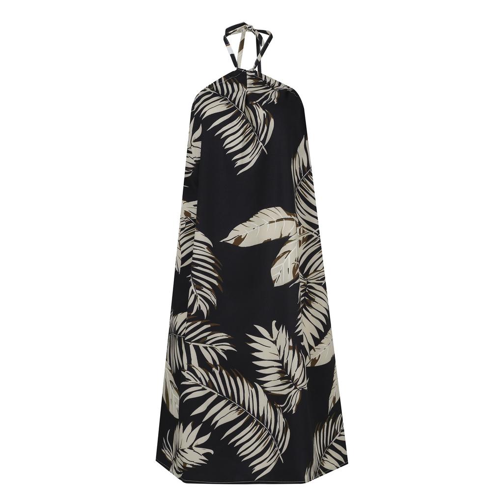 Women's Summer Fashion Casual Off Shoulder Printed Neck Tie Loose Dress