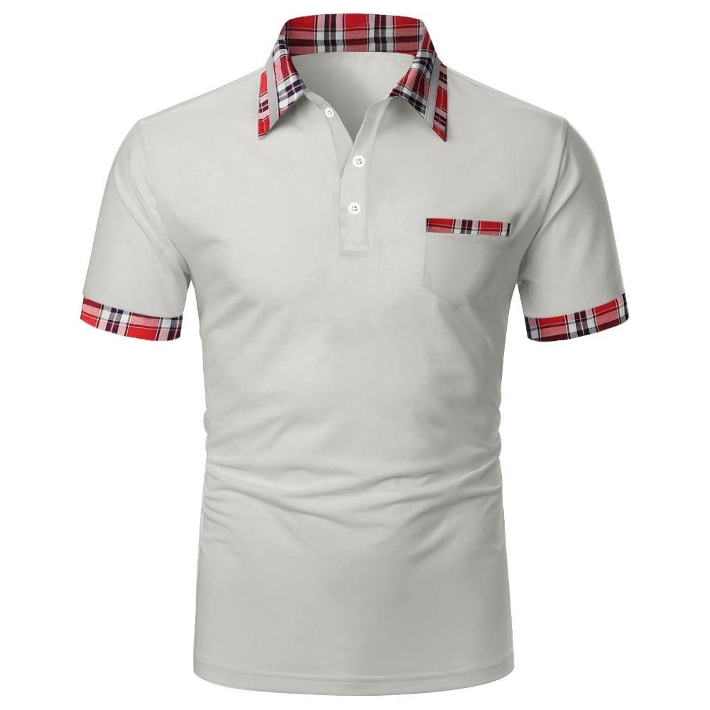 Lattice Stitching Men Summer Short Sleeve Fashion Lapel Polo Shirt Men Business Casual Sport Tops Polo Shirt