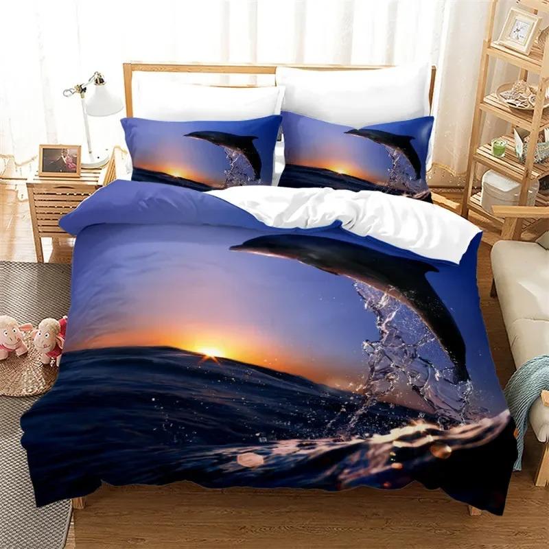 Dolphin Duvet Cover Full Kids Ocean Animal Bedding Set Luxury Mediterranean Style Comforter Cover For Adults Kids Bedroom Decor