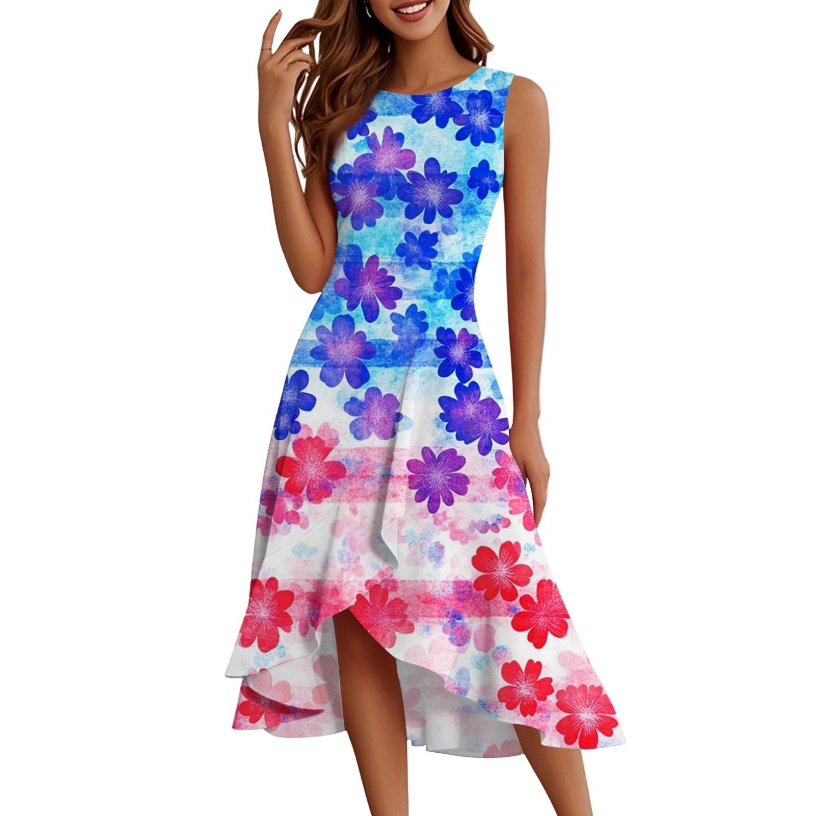 

Женская мода повседневная молния без рукавов круглый вырез День независимости элегантный темперамент оборки платья платья M синий