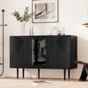 Sideboard mit 3 Türen, Kommode mit Glastür und Metalfüßen Buffetschrank für Esszimmer Wohnzimmer oder Flur, 120x38 x79.5 cm, Schwarz