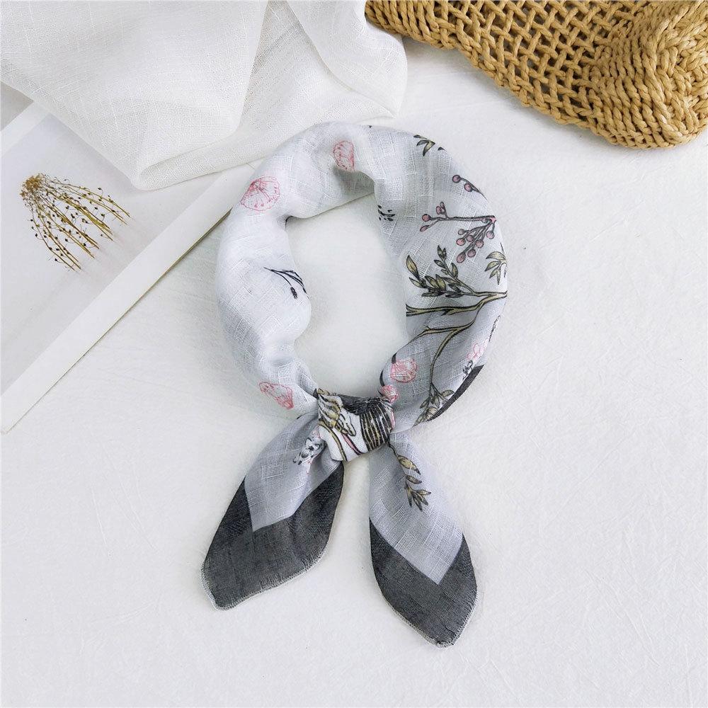 Eșarfă pătrată mică din bumbac și in Eșarfă din mătase Primăvară și toamnă pentru femei Stil nou artistic și versatilă la modă Esarfă cu bentiță cu temperament