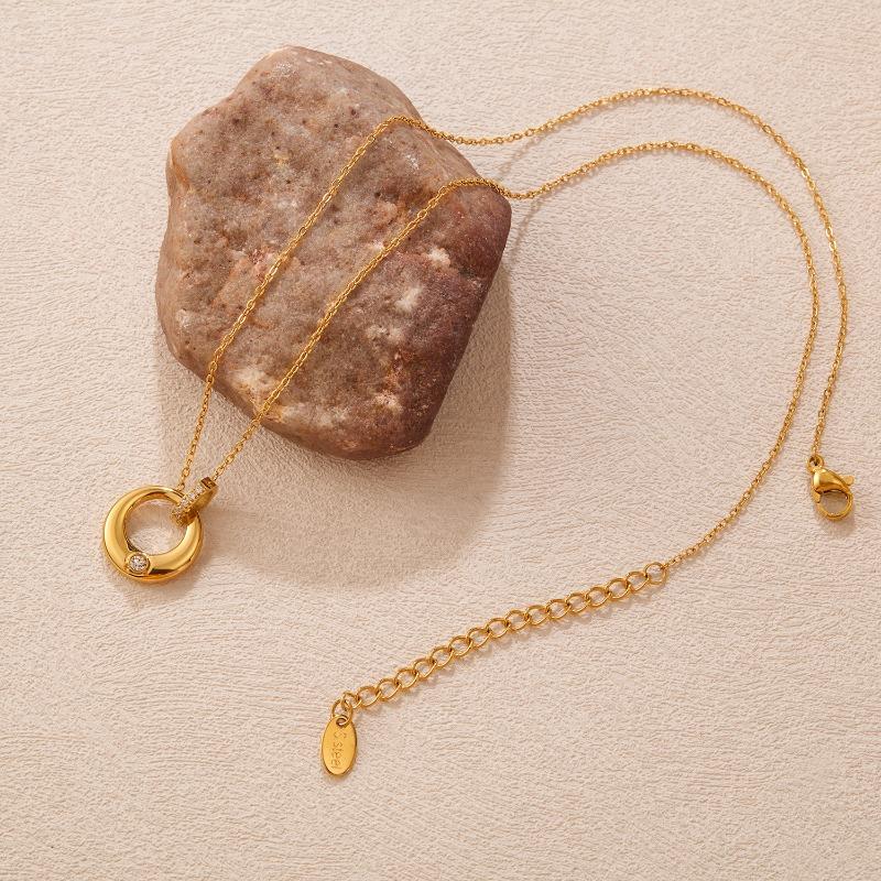 Gold Circular Ring Pendant Necklace – Dainty CZ Crystal Minimalist Jewelry, Elegant Everyday Gift for Women