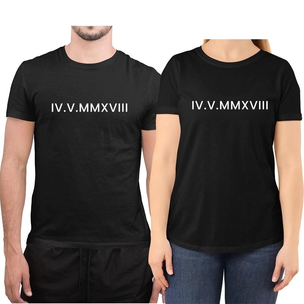 Personalised Roman Numeral Date T-Shirt Custom Anniversary Gift Him Her Unisex 2XL