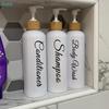 3Pcs Refillable Shampoo Conditioner Body Wash Pump Bottles,Bamboo Lid Plastic Shower Dispenser Set for Bathroom