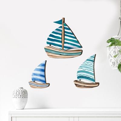 3 Stück Holz Segelboot Wanddeko Nautische Hängende Segelboot Wandkunst Küsten Thema Vintage Wandskulptur für Haus Wohnzimmer Schlafzimmer Dekoration