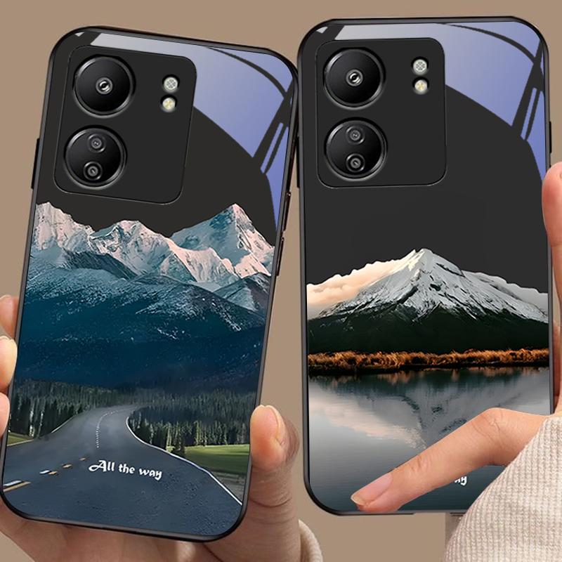 Dark Forest White For Xiaomi Redmi 13C Note13 12 Pro Plus 5G Note 9 13T Pro POCO X6 F5 F6 Black Tempered Glass Phone Case