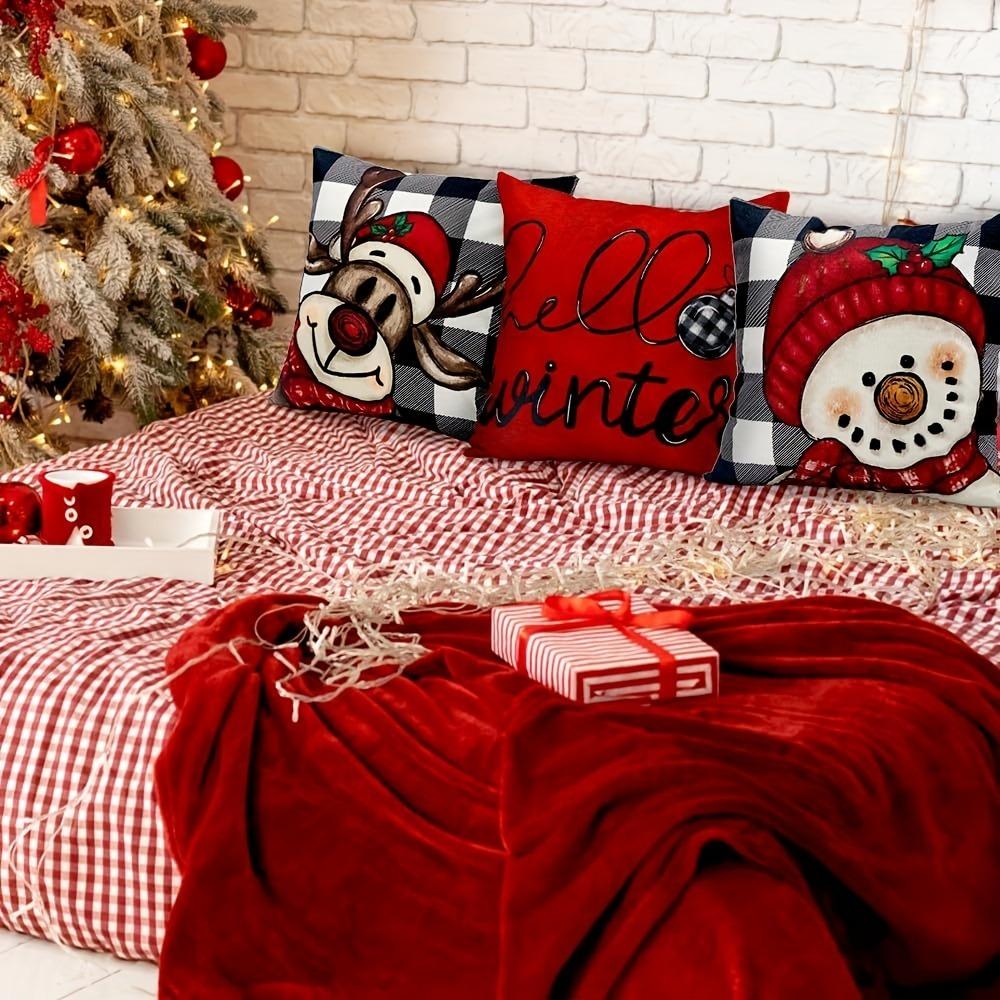 Festliche Weihnachtskissenbezüge: Schneemann-, Noel-, Hallo Winter- und Rudolph-Designs! Sofakissenbezug Neujahrs-Heimdekoration