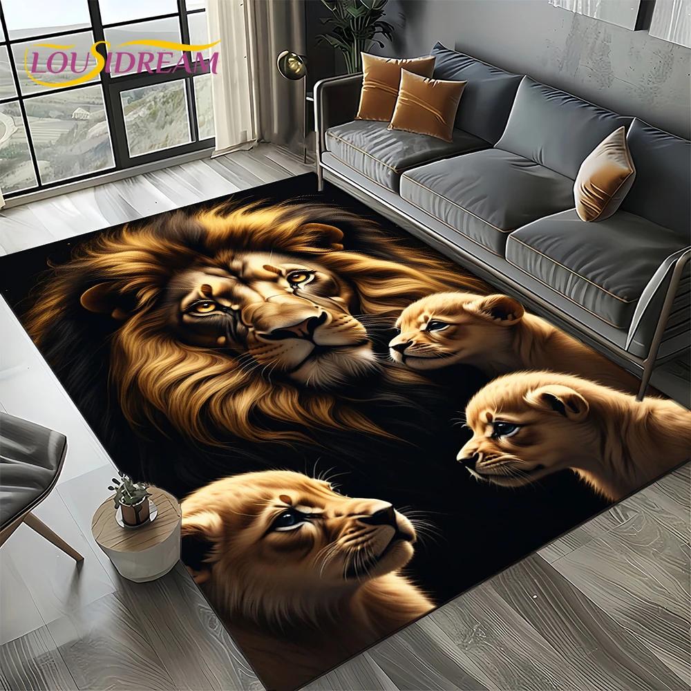 Fierce Tiger Lion Leopard Beast Animal Wildlife Cartoon Carpet Rug for Living Room Bedroom Sofa Decoration,Non-slip Floor Mat