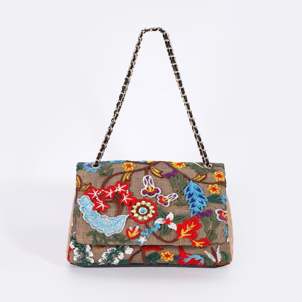 Embroidery sequined shoulder bag summer new niche woven straw bag high-end large-capacity armpit bag