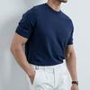 Summer Men T-Shirt Crew Neck Solid Color Short Sleeves Knitted Shirt Breathable Slim Fit Lightweight Basic Tee Casual Business Top
