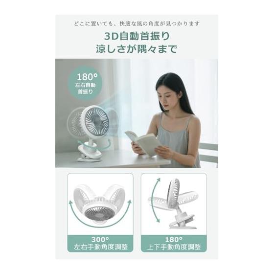 Tabletop Fan, Clip Fan, Quiet [2026 Summer Model & 3D Automatic Swing & 7 Blades Soft Airflow] Built-in 10000mAh Battery, Rechargeable USB Fan,