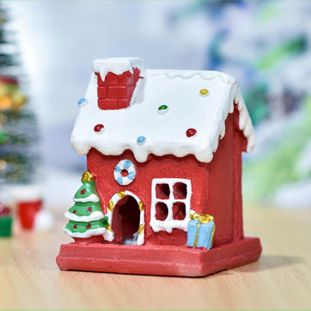 Diy Christmas House Ornaments Simulation Miniature Handicraft With Lights For Xmas Holiday Party Decor
