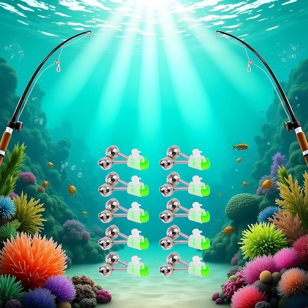 10 Pezzi Campanelli per Canne da Pesca Argentati Campanello Doppio 1,89 Pollici Verde Zincato Allarme Morso Pesce Indicatore di Morso Portatile Riutilizzabile