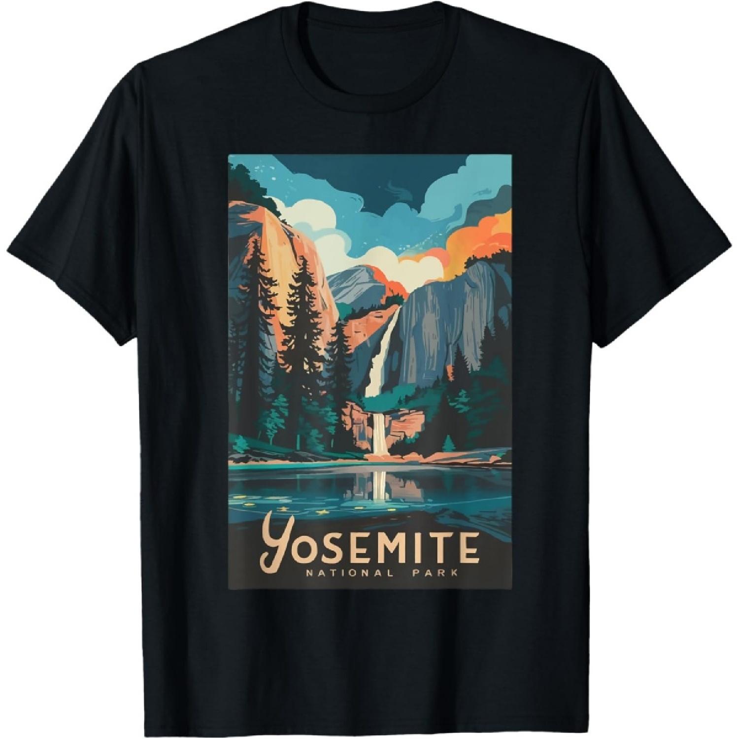 Retro Yosemite California National Park Tunnel View Trails T-Shirt S
