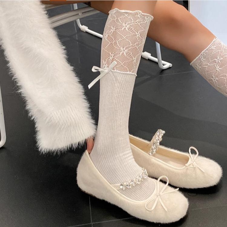 Small Man Inner Height Increase 5cm French Ballet Fluffy Shoes Women Wear Velvet Rhinestone Mary Jane Shoes In Winter