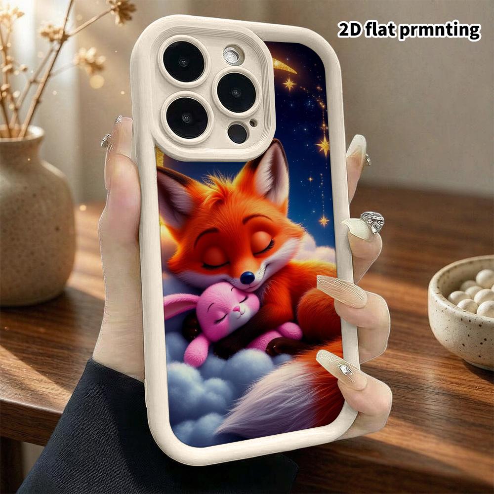 Phone case: 2D flat, suitable for iPhone 18 17 16 15 14 13 Pro protective case, little fox and rabbit, perfect holiday gift for Christmas and Hallowee