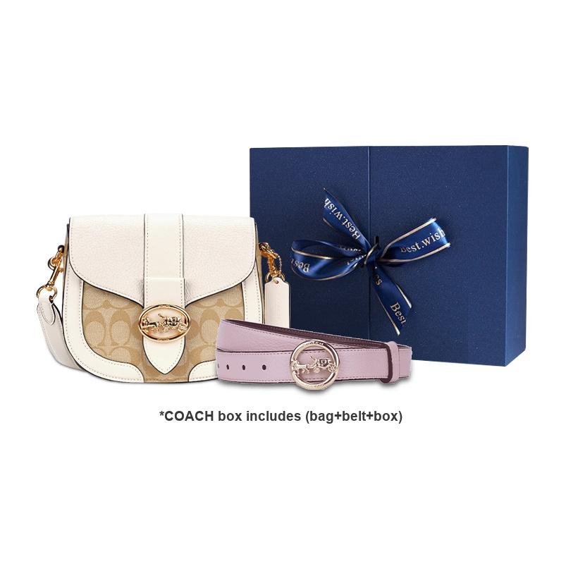 Coach Georgie 21 Metallische Pferde- und Kutschenschließe Colorblock-Monogramm-Print PVC und Leder Satteltasche Damen-Satteltasche C2806-IMDQC