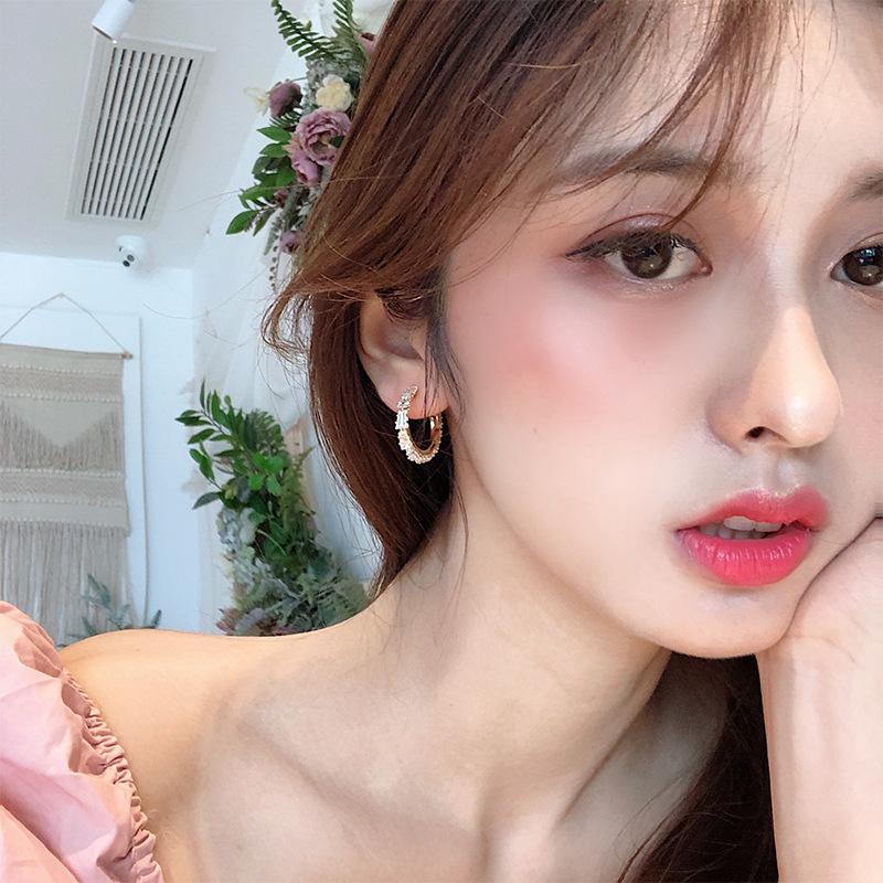 New Simple Diamond-encrusted C-shaped 911 Pure Silver Needle Stud Earrings Trendy Korean Temperament Internet Celebrity Earrings Open Earrings Earring