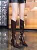 Autumn Winter Pointed Toe Elegant Heeled Leather Knee High Shaft Shoes Woman Gothic Fashion 2025 Chic Sale Long Boots for Women