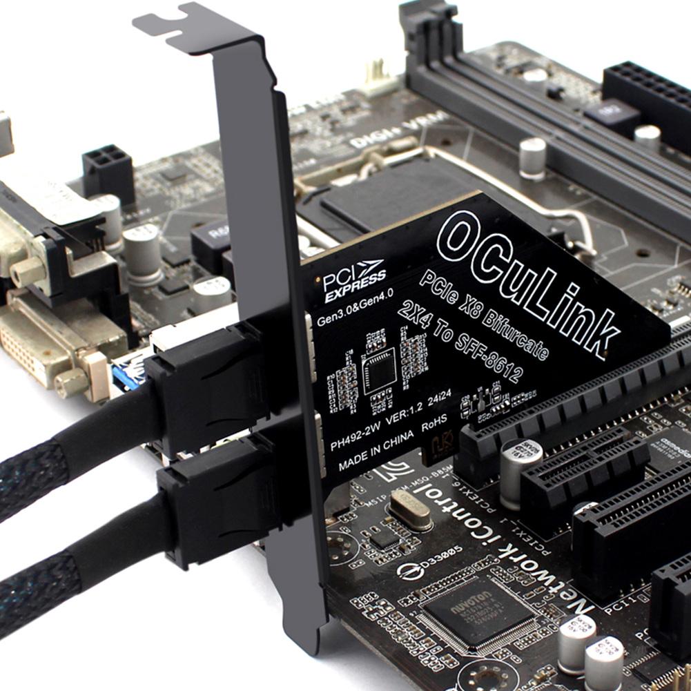 PCIeX8 To 2 Port Oculink SFF 8611 & 8612 Adapter Card Expansion Card PCIE External Oculink Adapter for Os /Windows / Linux
