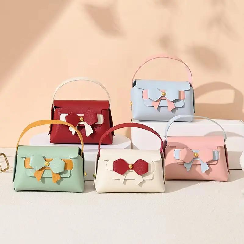 10pcs/lot Ins Bowknot Handbag Gifts Box for Wedding Birthday Party Supplies Pink Leather Candy Package Box Favors Bag Wholesale