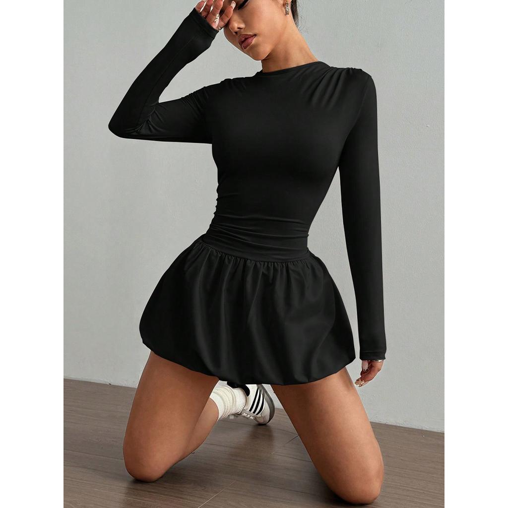 New Arrival Women's Fashion Long Sleeve Bodycon Elastic Puffy Dress, Casual Elegant Dress for Women, European American Style