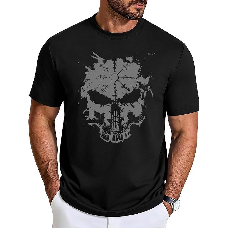 Aiyino Mens Slim Fit Viking Skull Graphic T Shirt Lightweight Tee Black S